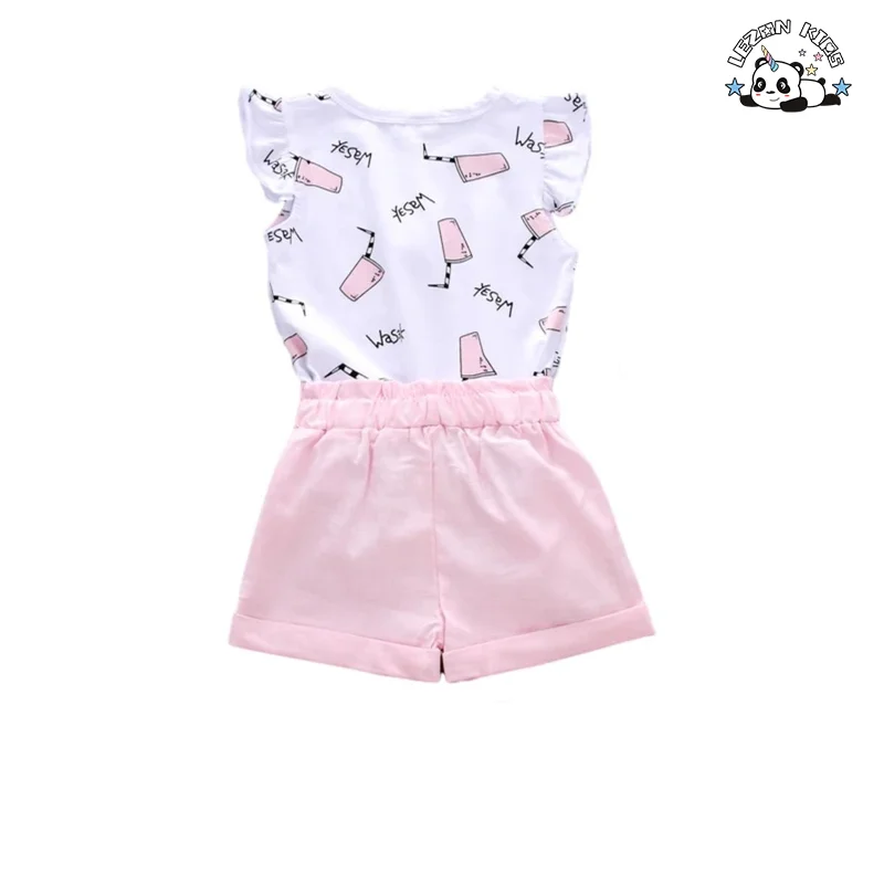 LEZONKIDS - Conjunto de Roupas de Verão Personalizáveis para Meninas com Mangas Borboleta Conjuntos de Roupas para Crianças Meninas Conjunto de Roupas de Verão